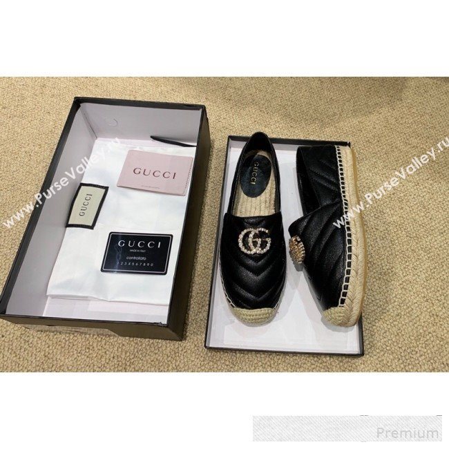 Gucci Chevron Lambskin Espadrille with Double Crystal G Black 2019 (HANB-9061268)