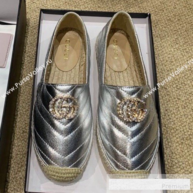 Gucci Chevron Lambskin Espadrille with Double Crystal G Silver 2019 (HANB-9061269)