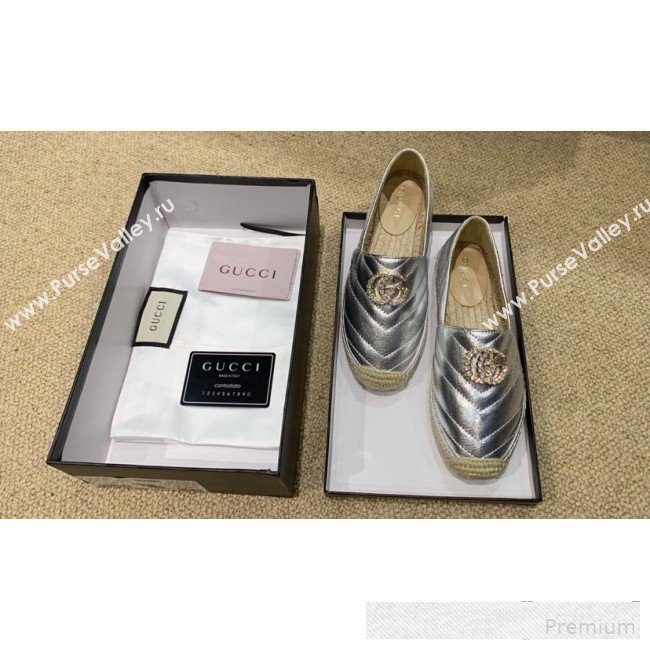 Gucci Chevron Lambskin Espadrille with Double Crystal G Silver 2019 (HANB-9061269)