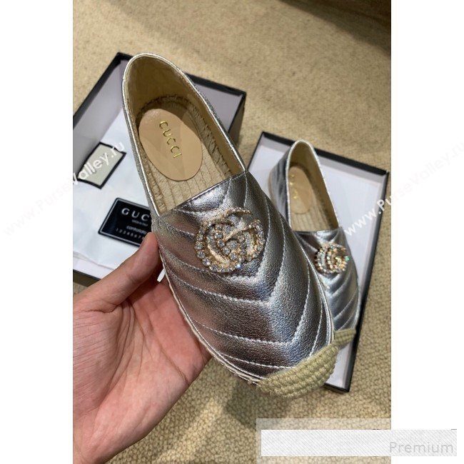 Gucci Chevron Lambskin Espadrille with Double Crystal G Silver 2019 (HANB-9061269)