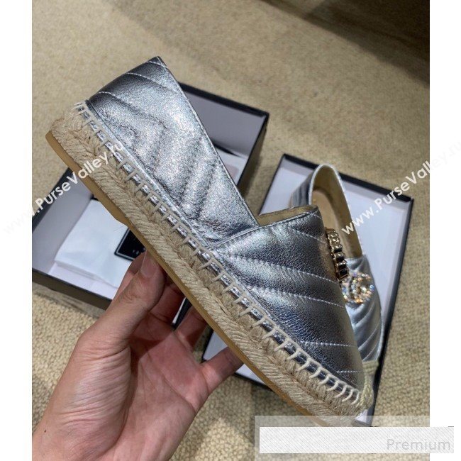 Gucci Chevron Lambskin Espadrille with Double Crystal G Silver 2019 (HANB-9061269)