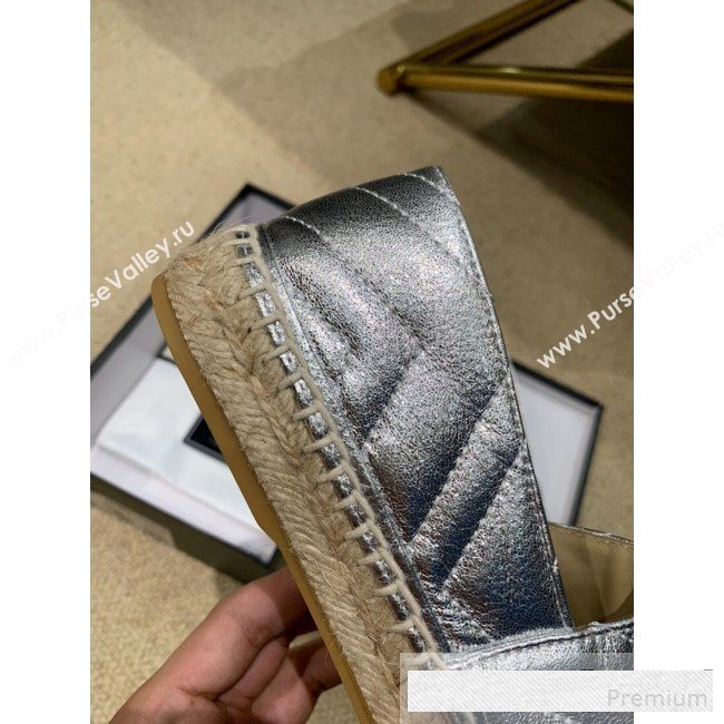 Gucci Chevron Lambskin Espadrille with Double Crystal G Silver 2019 (HANB-9061269)