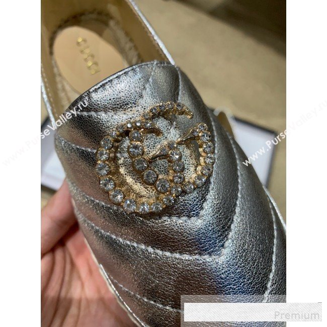 Gucci Chevron Lambskin Espadrille with Double Crystal G Silver 2019 (HANB-9061269)