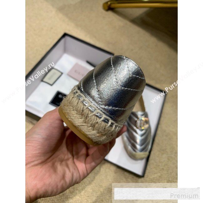 Gucci Chevron Lambskin Espadrille with Double Crystal G Silver 2019 (HANB-9061269)