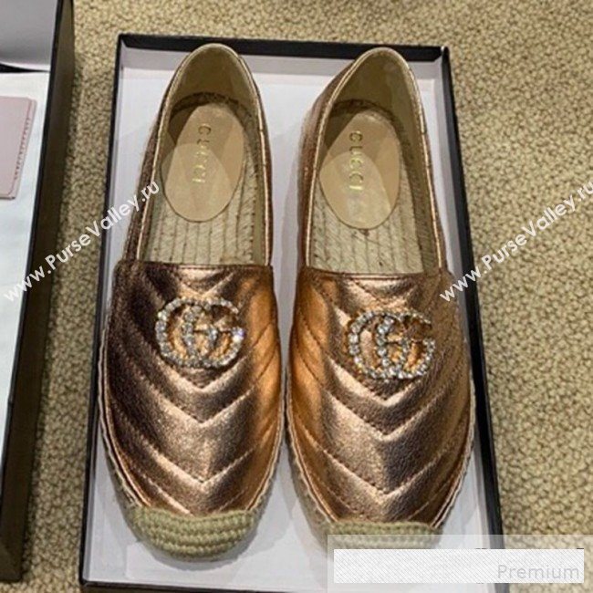 Gucci Chevron Lambskin Espadrille with Double Crystal G Bronze Gold 2019 (HANB-9061270)