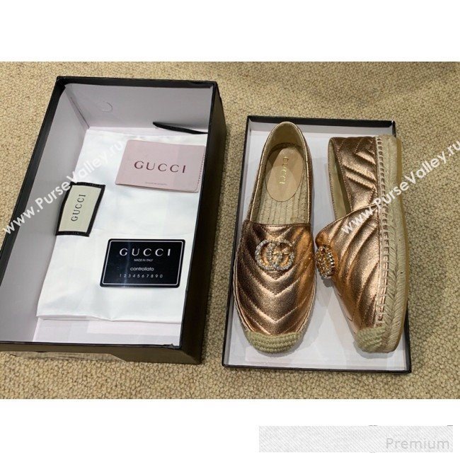 Gucci Chevron Lambskin Espadrille with Double Crystal G Bronze Gold 2019 (HANB-9061270)