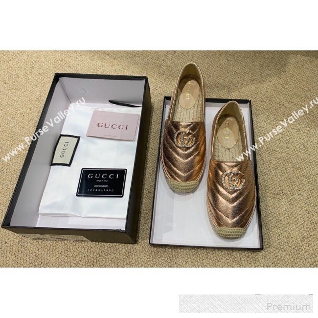 Gucci Chevron Lambskin Espadrille with Double Crystal G Bronze Gold 2019 (HANB-9061270)