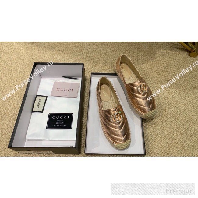 Gucci Chevron Lambskin Espadrille with Double Crystal G Bronze Gold 2019 (HANB-9061270)