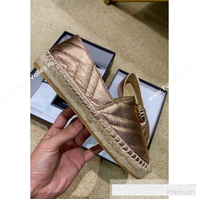 Gucci Chevron Lambskin Espadrille with Double Crystal G Bronze Gold 2019 (HANB-9061270)