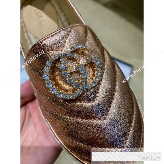 Gucci Chevron Lambskin Espadrille with Double Crystal G Bronze Gold 2019 (HANB-9061270)