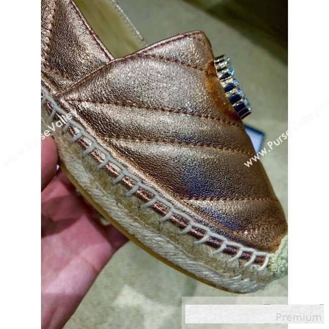 Gucci Chevron Lambskin Espadrille with Double Crystal G Bronze Gold 2019 (HANB-9061270)