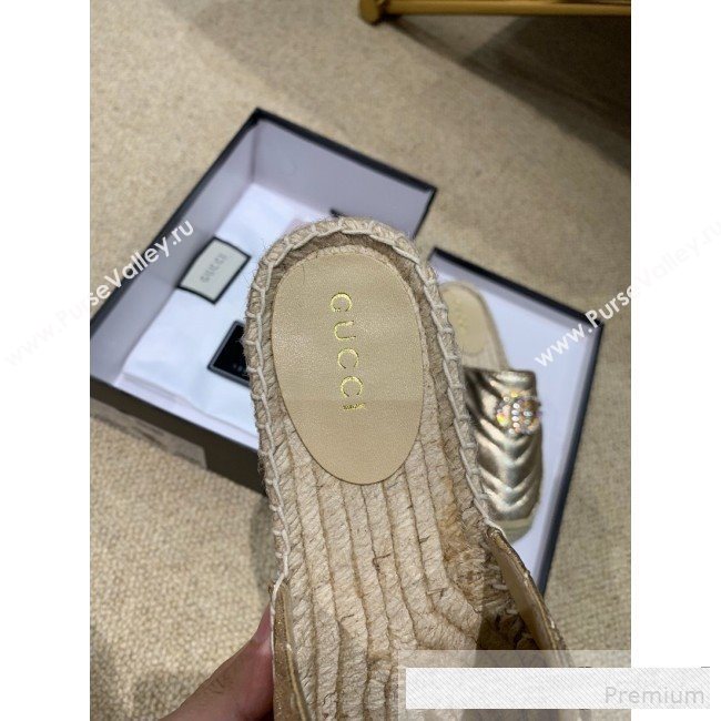 Gucci Chevron Lambskin Espadrille Slipper Mules with Double Crystal G Gold Yellow 2019 (HANB-9061271)