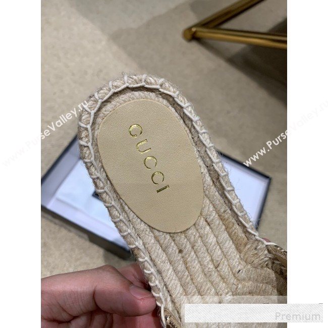 Gucci Chevron Lambskin Espadrille Slide Sandals with Double Crystal G Gold Yellow 2019 (HANB-9061275)