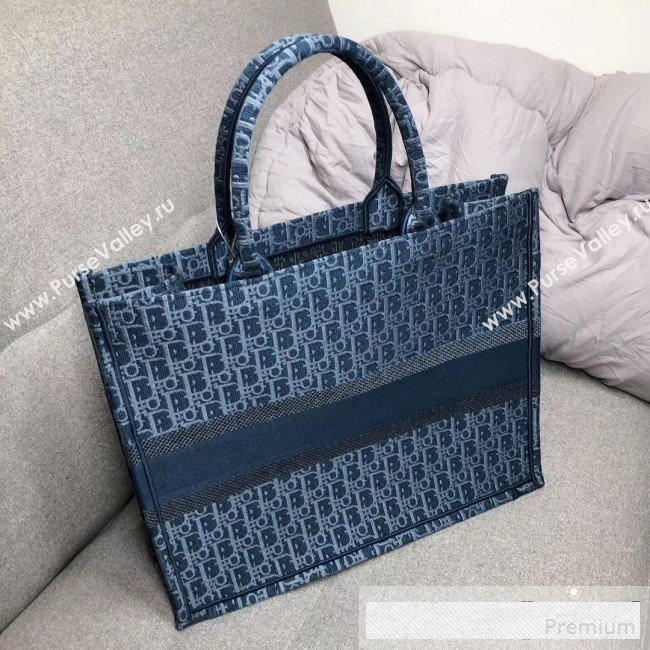 Dior Embroidered Oblique Jacquard Canvas Book Tote Dark Blue 2019 (HENGL-9061139)
