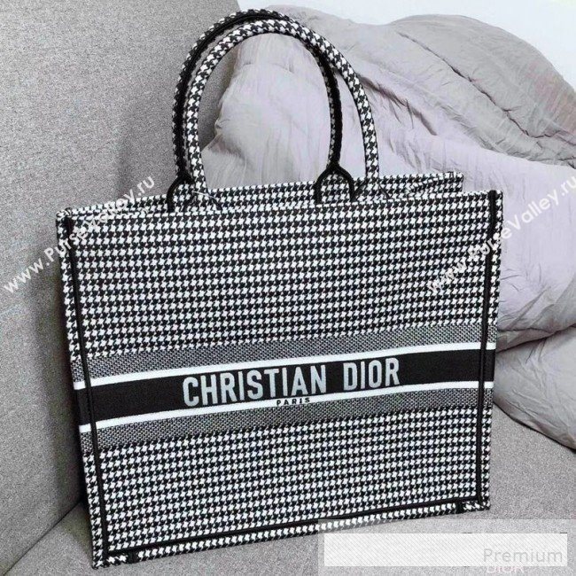 Dior Embroidered Houndstooth Book Tote Black/White 2019 (HENGL-9061140)