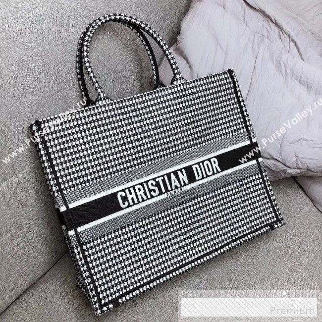 Dior Embroidered Houndstooth Book Tote Black/White 2019 (HENGL-9061140)