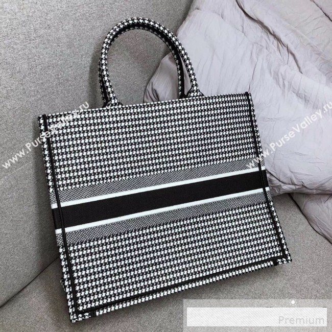 Dior Embroidered Houndstooth Book Tote Black/White 2019 (HENGL-9061140)