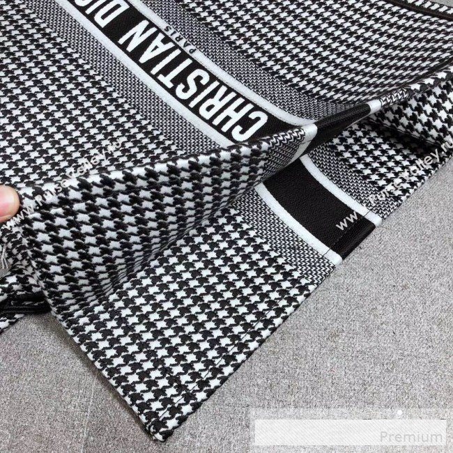 Dior Embroidered Houndstooth Book Tote Black/White 2019 (HENGL-9061140)