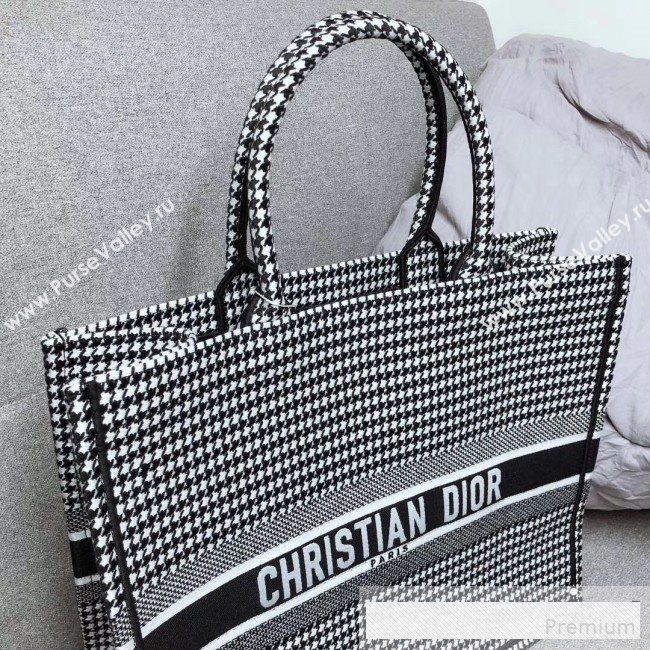 Dior Embroidered Houndstooth Book Tote Black/White 2019 (HENGL-9061140)