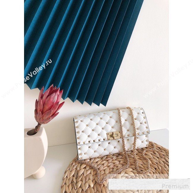 Valentino Rockstud Spike Chain Clutch Crossbody Bag in Patent Calfskin Leather White 2019 (JJ-9061141)