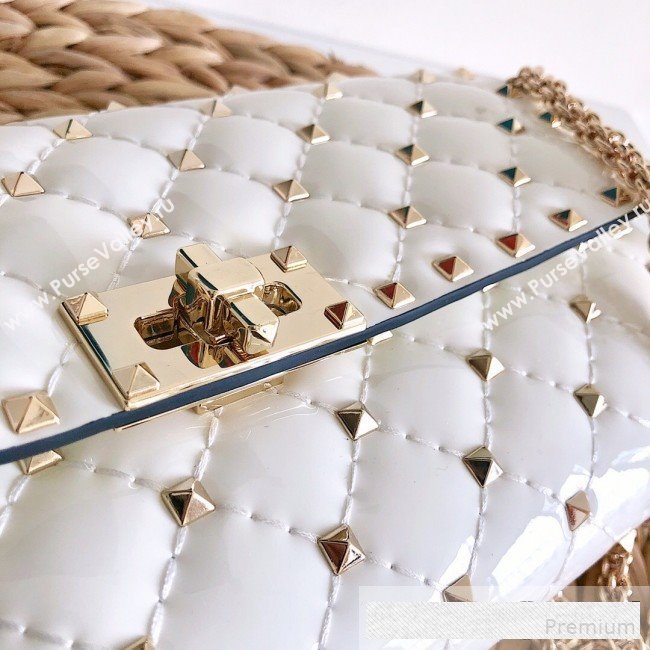 Valentino Rockstud Spike Chain Clutch Crossbody Bag in Patent Calfskin Leather White 2019 (JJ-9061141)