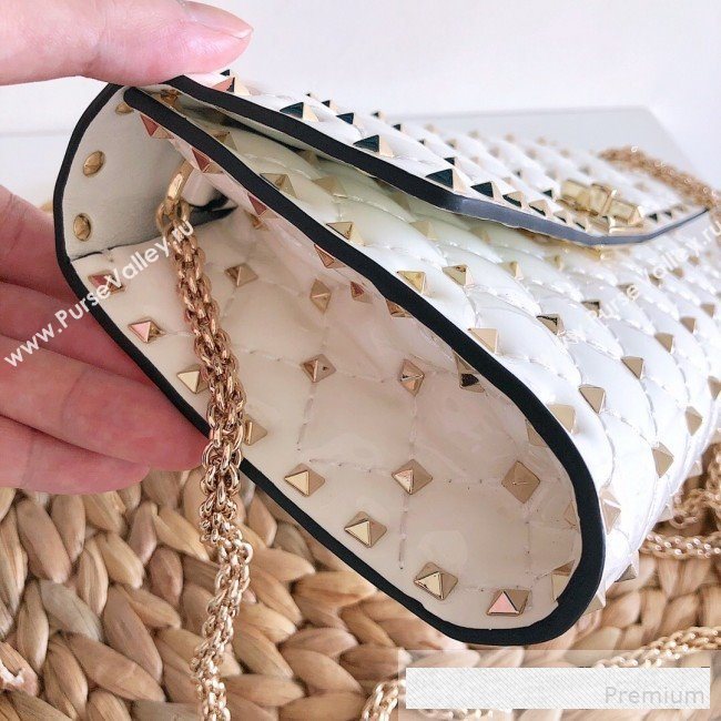 Valentino Rockstud Spike Chain Clutch Crossbody Bag in Patent Calfskin Leather White 2019 (JJ-9061141)