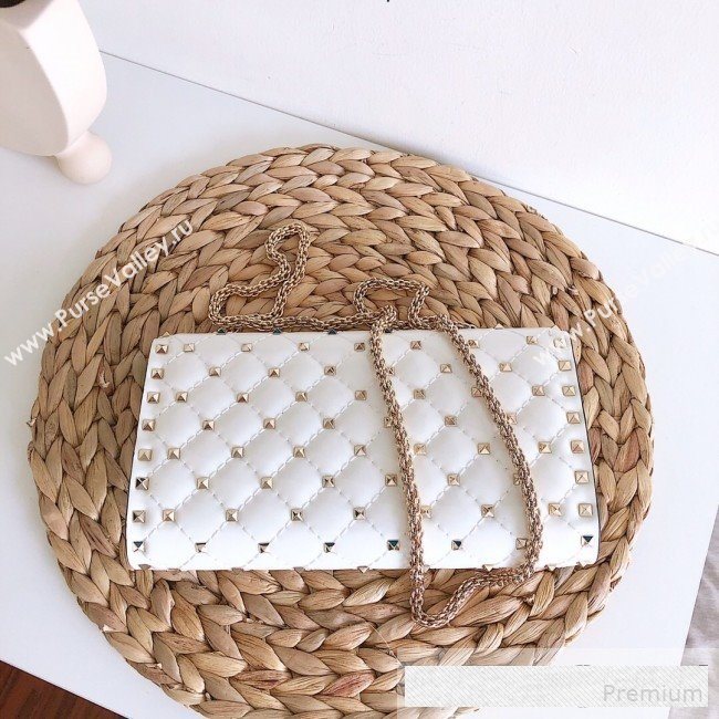 Valentino Rockstud Spike Chain Clutch Crossbody Bag in Patent Calfskin Leather White 2019 (JJ-9061141)