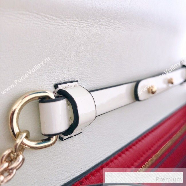 Valentino Rockstud Spike Chain Clutch Crossbody Bag in Patent Calfskin Leather White 2019 (JJ-9061141)