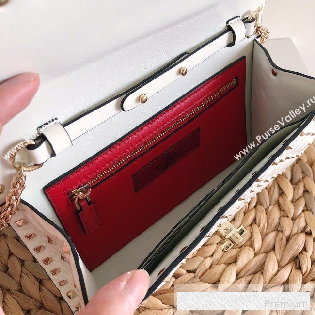 Valentino Rockstud Spike Chain Clutch Crossbody Bag in Patent Calfskin Leather White 2019 (JJ-9061141)