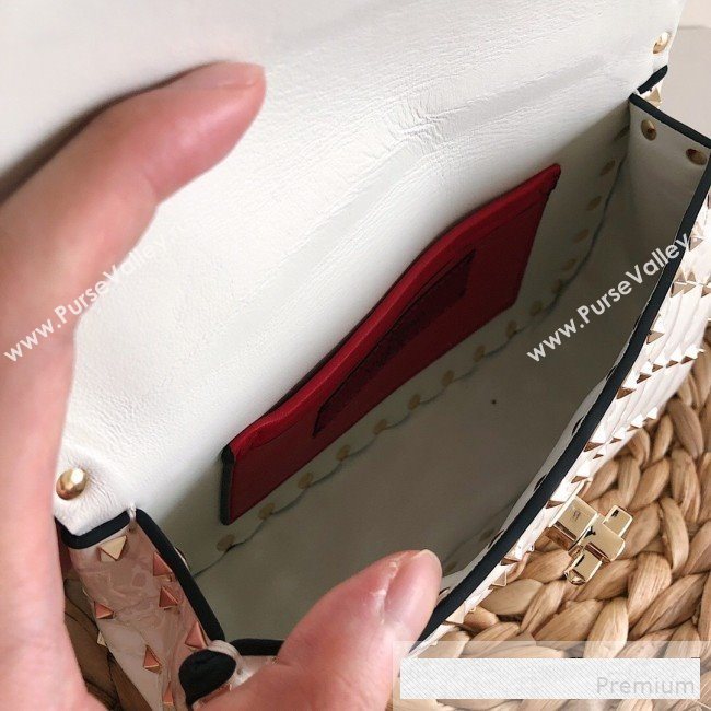 Valentino Small Rockstud Spike Handle Shoulder Bag in Patent Soft Lambskin Leather White 2019 (JJ-9061142)