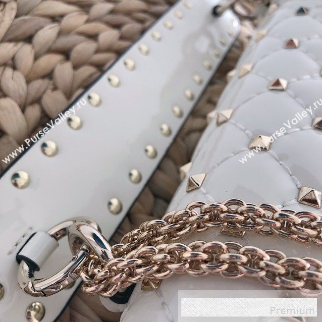 Valentino Medium Rockstud Spike Handle Shoulder Bag in Patent Soft Lambskin Leather White 2019 (JJ-9061143)