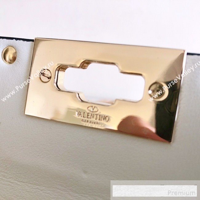 Valentino Medium Rockstud Spike Handle Shoulder Bag in Patent Soft Lambskin Leather White 2019 (JJ-9061143)