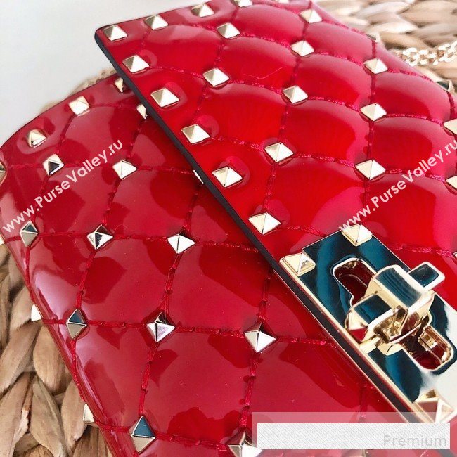 Valentino Rockstud Spike Chain Clutch Crossbody Bag in Patent Calfskin Leather Red 2019 (JJ-9061144)