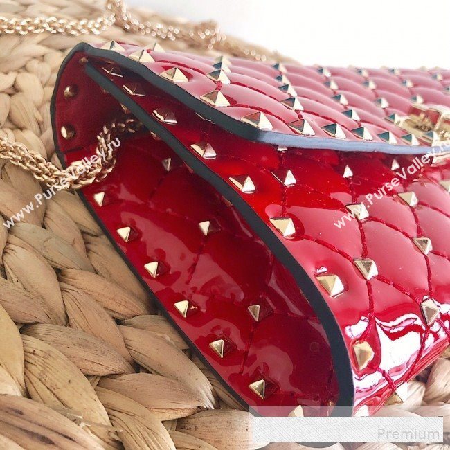 Valentino Rockstud Spike Chain Clutch Crossbody Bag in Patent Calfskin Leather Red 2019 (JJ-9061144)