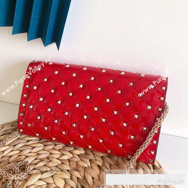 Valentino Rockstud Spike Chain Clutch Crossbody Bag in Patent Calfskin Leather Red 2019 (JJ-9061144)
