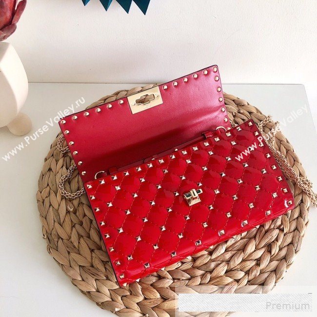 Valentino Rockstud Spike Chain Clutch Crossbody Bag in Patent Calfskin Leather Red 2019 (JJ-9061144)