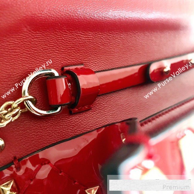 Valentino Rockstud Spike Chain Clutch Crossbody Bag in Patent Calfskin Leather Red 2019 (JJ-9061144)
