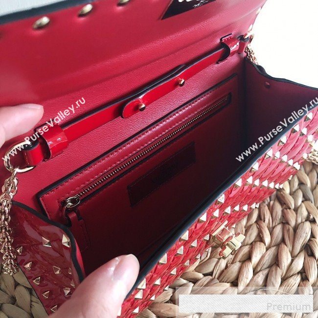 Valentino Rockstud Spike Chain Clutch Crossbody Bag in Patent Calfskin Leather Red 2019 (JJ-9061144)