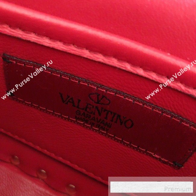 Valentino Small Rockstud Spike Handle Shoulder Bag in Patent Soft Lambskin Leather Red 2019 (JJ-9061145)