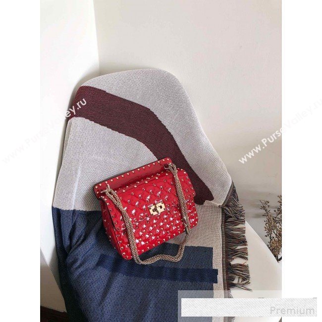Valentino Medium Rockstud Spike Handle Shoulder Bag in Patent Soft Lambskin Leather Red 2019 (JJ-9061146)