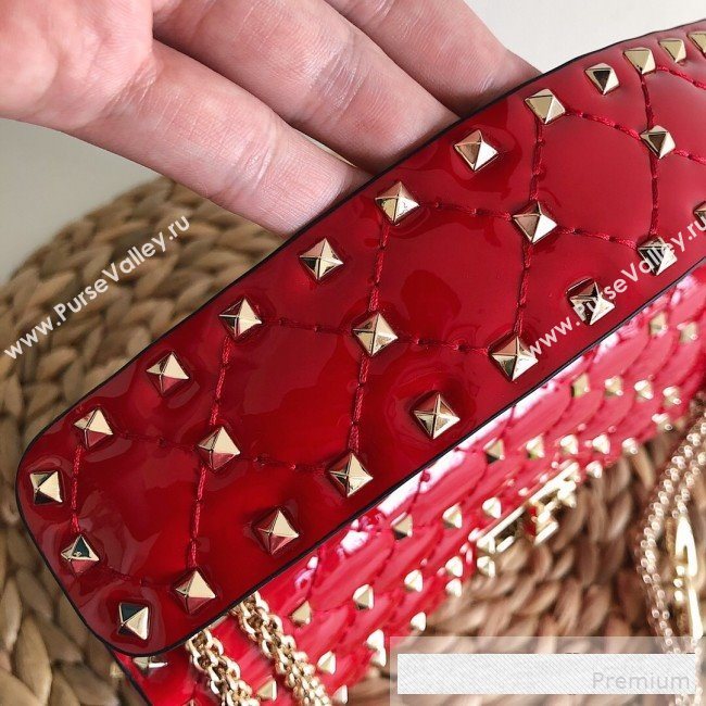 Valentino Medium Rockstud Spike Handle Shoulder Bag in Patent Soft Lambskin Leather Red 2019 (JJ-9061146)