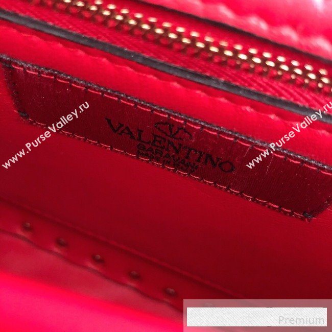 Valentino Medium Rockstud Spike Handle Shoulder Bag in Patent Soft Lambskin Leather Red 2019 (JJ-9061146)