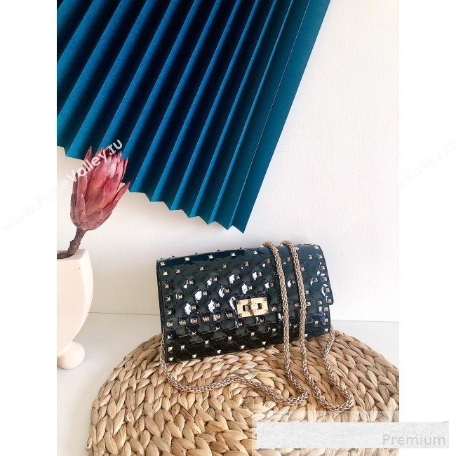 Valentino Rockstud Spike Chain Clutch Crossbody Bag in Patent Calfskin Leather Black 2019 (JJ-9061147)