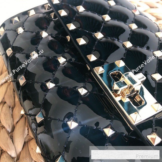 Valentino Rockstud Spike Chain Clutch Crossbody Bag in Patent Calfskin Leather Black 2019 (JJ-9061147)