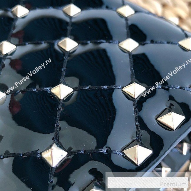Valentino Rockstud Spike Chain Clutch Crossbody Bag in Patent Calfskin Leather Black 2019 (JJ-9061147)