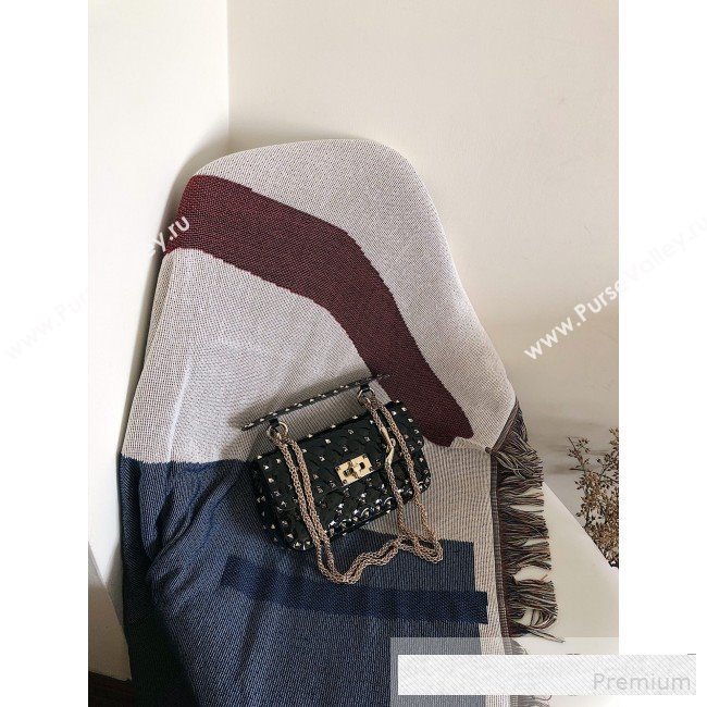 Valentino Small Rockstud Spike Handle Shoulder Bag in Patent Soft Lambskin Leather Black 2019 (JJ-9061148)