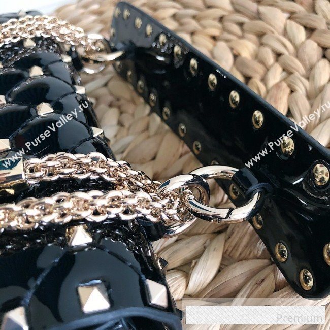 Valentino Small Rockstud Spike Handle Shoulder Bag in Patent Soft Lambskin Leather Black 2019 (JJ-9061148)