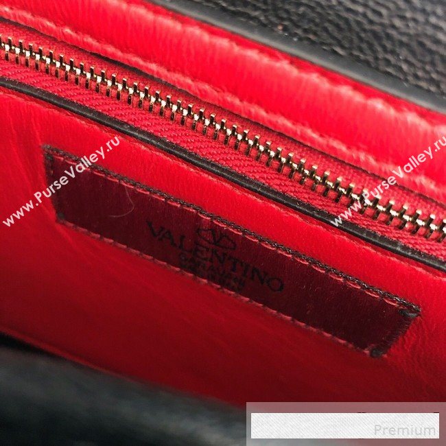 Valentino Medium Rockstud Spike Handle Shoulder Bag in Patent Soft Lambskin Leather Black 2019 (JJ-9061149)
