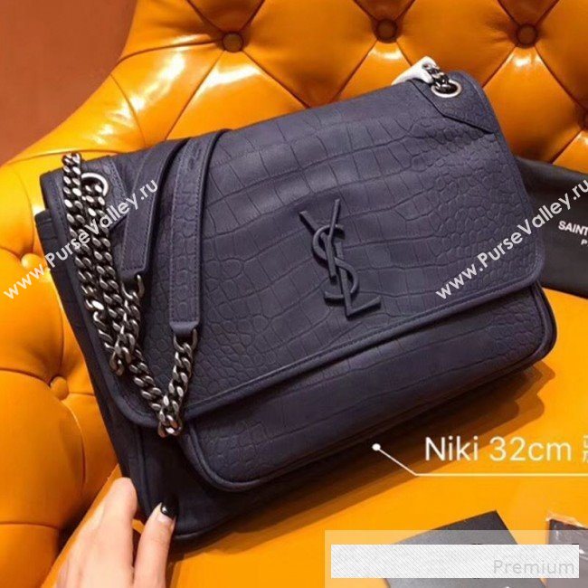 Saint Laurent Large Niki Chain Bag in Matte Crocodile Leather 498830 Navy Blue 2019 (WMJ-9061150)