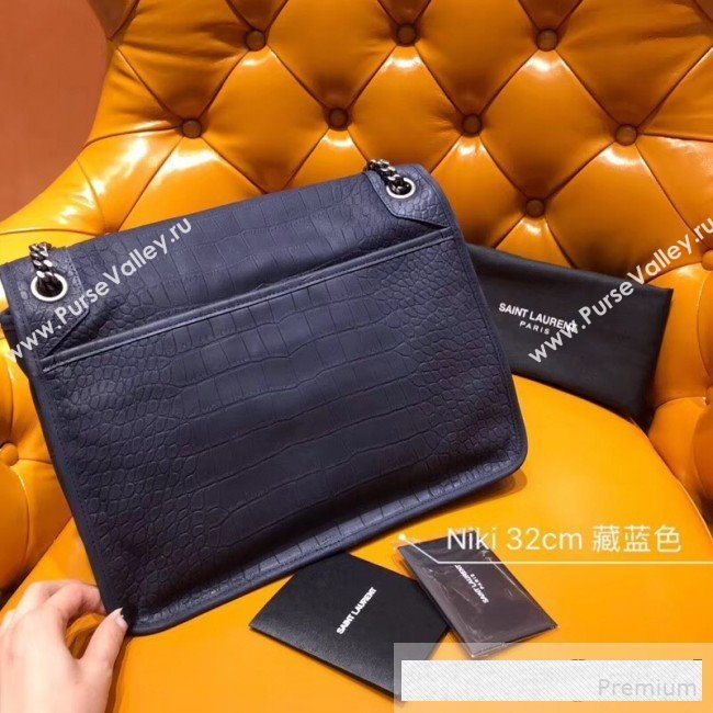 Saint Laurent Large Niki Chain Bag in Matte Crocodile Leather 498830 Navy Blue 2019 (WMJ-9061150)